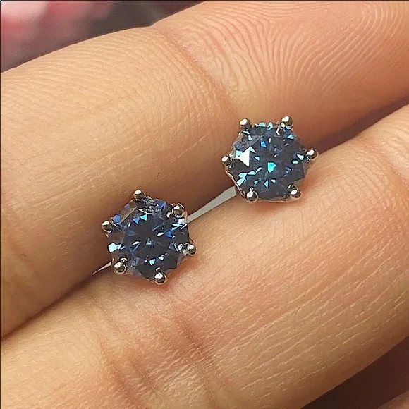 Royal Blue Moissanite Emerald Cut Stud Earrings - 4 Carat  Certified, 2CT Royal Blue Moissanite Solitaire Stud earrings main image 1